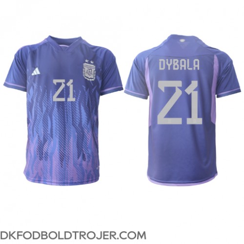 Billige Argentina Paulo Dybala #21 Udebane Fodboldtrøjer VM 2022 Kortærmet